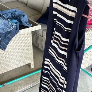 Elegant Navy and White Striped Midi Dress